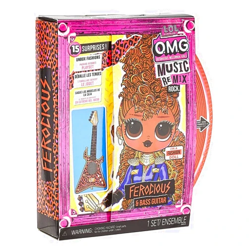 L.O.L. Surprise! OMG Remix Rock Ferocious Fashion Doll with 15 Surprises Including Bass Guitar, Outfit, Shoes, Stand, Lyric Magazine, & Record Player Playset, Kids Gift, Toys Girls Boys Ages 4 5 6 7+