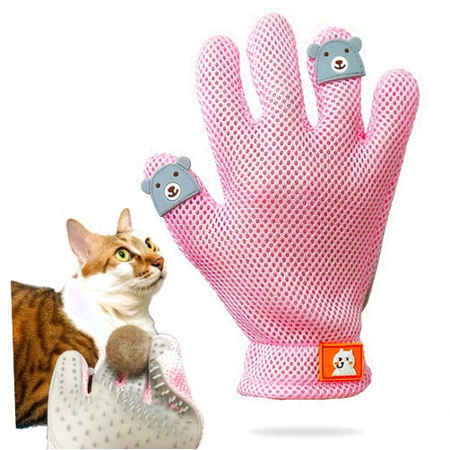 FURBB Pet Grooming Glove - Cat Dog Gentle Deshedding Brush Glove - Efficient Pet Hair Remover Massage Mitt - Enhanced Five Finger Design Perfect for Long Short Fur, Right Hand (Pink) Pet Bathing
