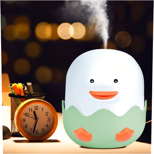 SQCOOL USB Desktop Humidifier, Cute Pet Duck Aromatherapy Diffuser Humidifier, 7-Colour Night Light, Mini Cool Mist Sprayer with 2 Mist Modes, Quiet Air Humidifier for Home Office Bedroom Green