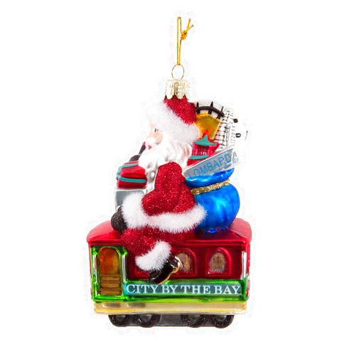 Kurt S. Adler Kurt Adler Santa Sitting on San Francisco Trolley Glass Ornament, 5-Inch