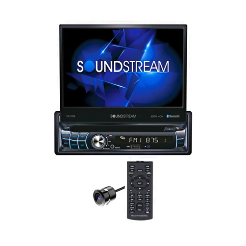 SoundStream VR-720B Single DIN Car Stereo DVD/CD Bluetooth Multimedia Player with Motorized 7 Inch Flip Up Touchscreen and Built in Amplifier
