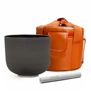 TOPFUND D Note Black Crystal Singing Bowl Sacral Chakra 9 inch with Heavy Duty Carrying Case and Singing Bowls Suede Striker 9 inch D Note Black Sacral Chakra