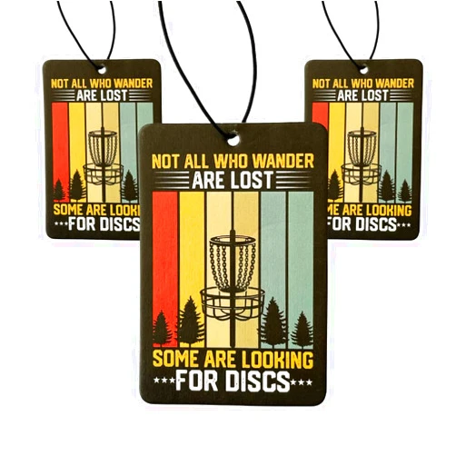 E-Tail Nation Disc Golf Car Air Fresheners – Funny Frisbee Golf Gift for Players – Long-Lasting Air Freshener for Car, Cart, Locker, or Disc Golf Bag - Not All Who Wander Are Lost - 3 Pack - Black Ice Scent