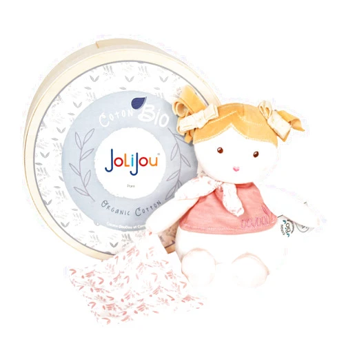 Jolijou Les JOLIFLORES - Organic Cotton rag Dolls - Camellia with her Soft Toy - Pink - JJ6023