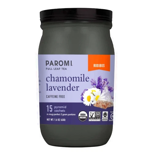 Paromi Chamomile Lavender Rooibos Organic Tea, Signature Jar, 15 Count