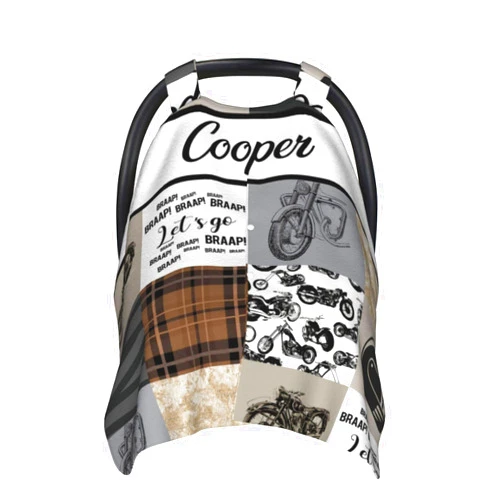 Munific Personalized Baby Car Seat Canopy for Babies, Custom Name Car Seat Covers for Baby Boy, Opening Minky Nursing Breastfeeding Cover for Infant, Carseat Canopies for Newborn (Motorcycle)