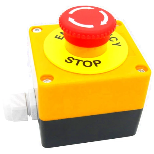 TWTADE / 22mm 2 NC Red Mushroom Latching Emergency Stop Push Button Switch 10A 600V + Emergency Stop Red Sign Mushroom Push Button Switch Station 1 NC 1 NO 440V 10A Normally Closed Stop Switch Box