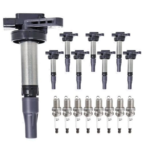 NPAUTO Ignition Coil Pack & Spark Plugs Replacement for 4.2 4.4 V8 Jaguar S-Type Super V8 Vanden Plas XF XJ8 XJR XK XK8 XKR, Land Rover LR3 Range Rover Sport 2003 2004 2005 2006 2007 2008 2009, UF519, 8pc