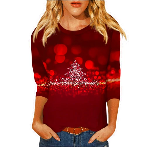 GOFULY Womens Tops 3/4 Sleeve Summer Ethnic Floral Slim Cute Tops Crewneck Slim Fit Half Sleeve Tshirts Shirts Fall Blouse