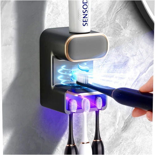 Wekity Automatic Toothpaste Dispenser,Wall Mounted Electric Toothpaste Dispenser with 3 Toothpaste Slots,Toothpaste Dispenser for Kids and Adults (Black)