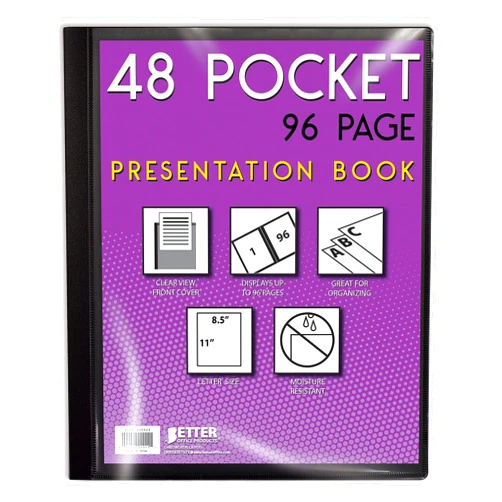 Better Office Products 48 Pocket Bound Presentation Book, with Clear View Front Cover, 96 Sheet Protector Pages, 8.5