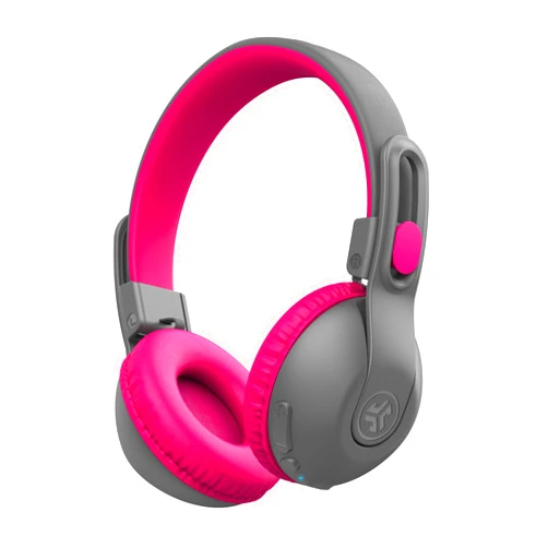 JLab JBuddies Studio 2 Wireless +Wired On-Ear Kids Headphones, Grey/Pink, 65+ Hour Battery Life, Volume Safe, Volume Limiter, Folding, Adjustable, Noise Isolation, with Mic
