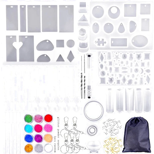 Etetevn 88 Pcs DIY Silicone Casting Molds and Tools Set, Jewelry Molds for DIY Jewelry Pendant Craft Making Set Contains Resin Molds with A Black Storage Bag