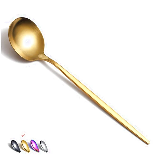 HOMQUEN Matt Gold 6 Piece Dinner Spoons - 8.1'' Stainless Steel Tablespoons, Soup & Dessert Spoons, Silverware for Home, Kitchen or Restaurant, Dishwasher Safe