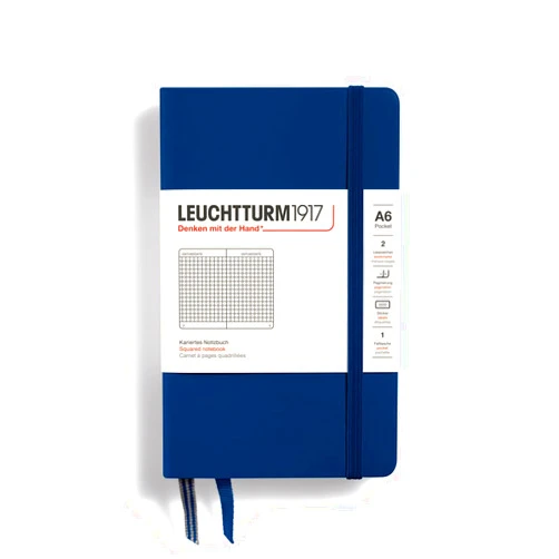 LEUCHTTURM1917 - Notebook Hardcover Pocket A6-187 Numbered Pages for Writing and Journaling (Navy, Squared)