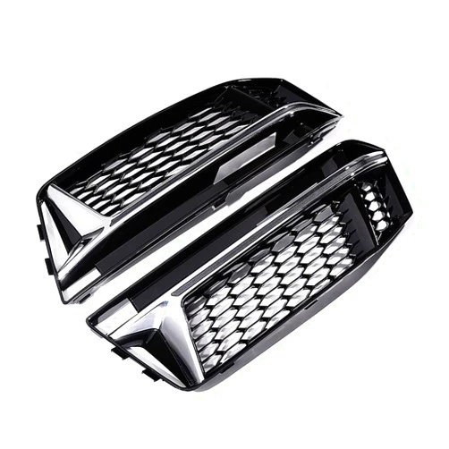 AMOPA Left Right Front Lower Bumper Grille Grill Fog Light Trim Cover Honeycomb Mesh Style Compatible with AudiA4 B9 S-LINE S4 B9 2016-2018 (Glossy Black, Chrome)