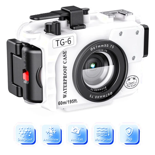 Sea frogs Waterproof Camera Housing Compatible with Olympus TG-6 IPX8 60m/196ft Maximum Diving Depth Underwater Camera Case for Diving, Surfing, Rowing, Skiing White