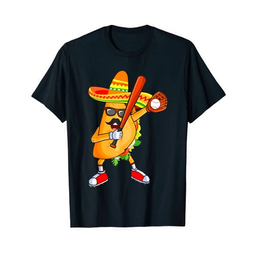 Mexican Taco Tuesday Baseball and Softball Apparel Baseball and Tacos Dabbing Cinco de Mayo for kids T-Shirt