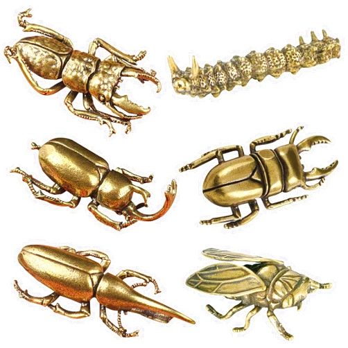 SnowOwl Gold Cicada Beetle Caterpillar Statues Sculpture Solid Metal Ornament Mini Animal Figurine for Home Office Garden Desktop Decor 6PCS (Bronze6-08)