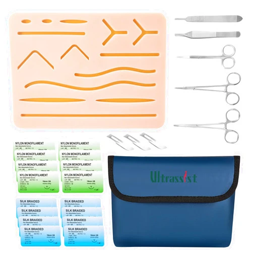 Ultrassist Complete Suture Kit for Medical Students, Training Practice Kit with Large Silicone Pad and Pre-Cut Wounds, Including Suturing Tools, Latest Generation Model (Education Use Only)