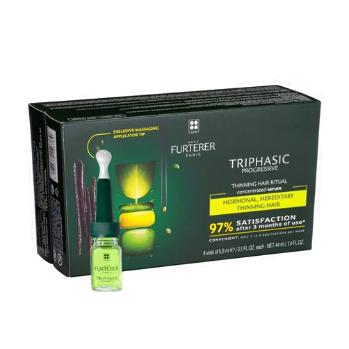 René Furterer TRIPHASIC Progressive Concentrated Serum - Hereditary & Hormonal Thinning Hair - Receding Hairline - Drug-Free - 8 ct., 30-Day Supply