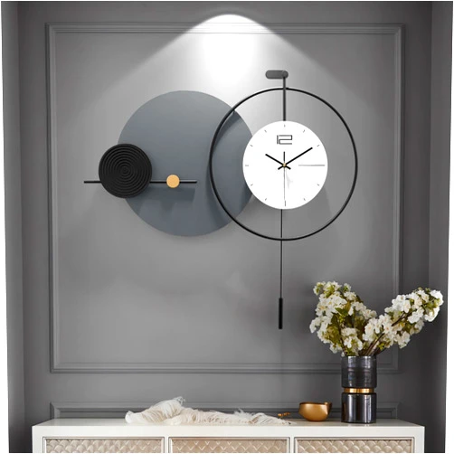 HEBOIX Large Modern Wall Clock for Living Room,Decorative Silent Battery Operated Wall Clock with Pendulum Metal Wall Art for Kitchen/Bedroom/Entryway/Office Decor