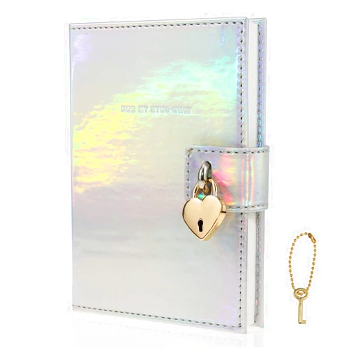 Mazeran Heart Shaped Lock Journal, Handmade Laser PU Hard Cover Notebook Travel Diary, B6 Lined Locking with Key Personal Planner Secret Organizers Gift for Girls Women Daughter