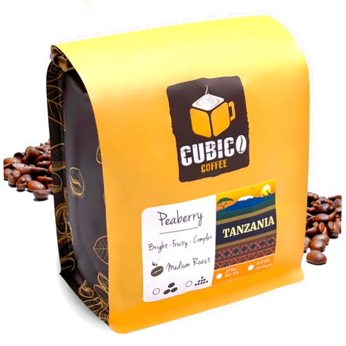 Cubico Coffee Tanzanian Peaberry Coffee, Whole Bean Coffee, Premium Tanzania Peaberry Single Origin Fresh Roasted Coffee Beans | Cubico Coffee | 12 Ounce Bag