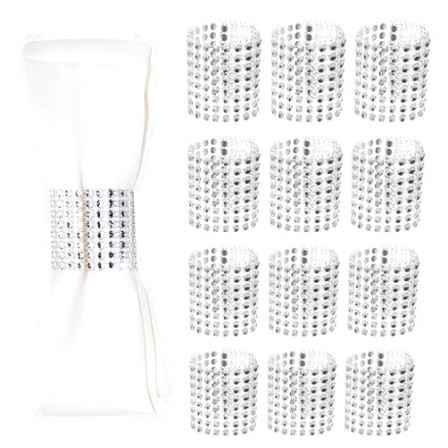 PENTA ANGEL Napkin Rings Bulk Penta Angel 50pcs Adjustable Self Adhesive Tapes Rhinestone Napkin Holders for Rolling Tableware Wedding Christmas Graduation Party Table Decoration (Sliver, 4×13cm)