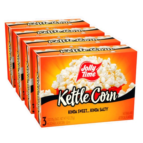 Jolly Time Kettle Corn, Festival Fun Sweet & Salty Glazed Gourmet Microwave Popcorn, 3oz Sharing Bag, 3 Bags Per Carton (3 Ounce (Pack of 12))