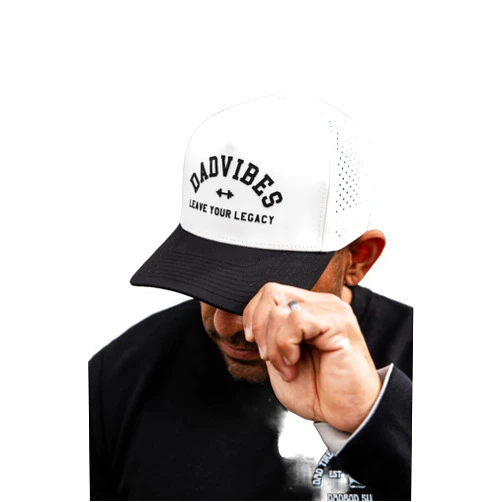 DadBod Apparel DB Leave Your Legacy (Cream/Black/Mesh Back) Snapback Dad Hat for Men - Trucker Hat Gift for Fathers - Happy Dad Gang Baseball Cap