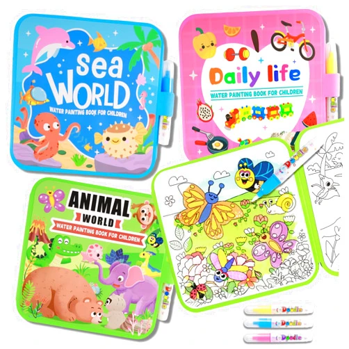YECHISY Reusable Water Painting Books for Kids: 3 Pack Mess-Free Magic Water Coloring Books - Paint with Water Books, No Mess Coloring Travel Activity Toys for Toddlers Ages 3+