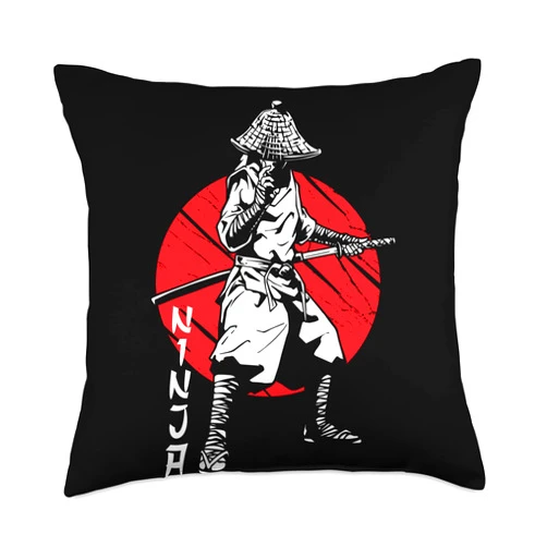 Samurai Nobility title Bushi Japan Asia Warrior Samurai Ninja Warrior Japanese Bloodstain Katana Sword Asia Throw Pillow, 18x18, Multicolor