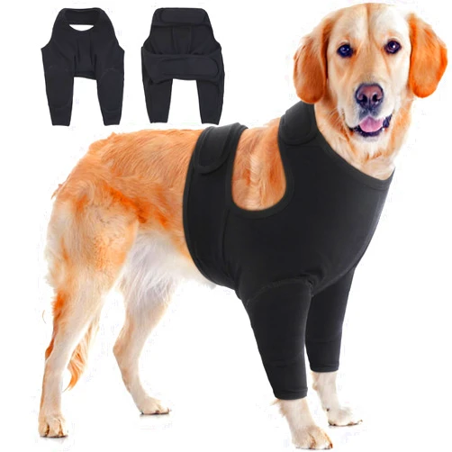 IDOMIK Dog Recovery Suit for Front Legs, Adjustable Dog Leg Sleeves to Stop Licking, Dogs Elbow Braces Protector for Leg Injuries Shoulder Wound, Cone Collar Alternatives,Black,3XL