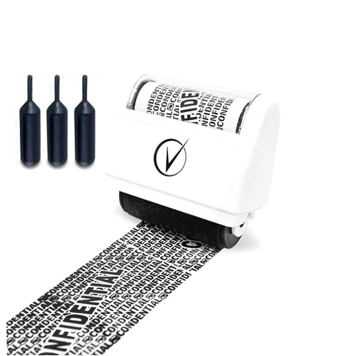 Vantamo Identity Theft Protection Roller Stamps Wide Kit - Confidential Roller Stamp, Anti Theft, Privacy & Security Stamp, Designed for ID Blackout Security - Classy White with 3 Refills