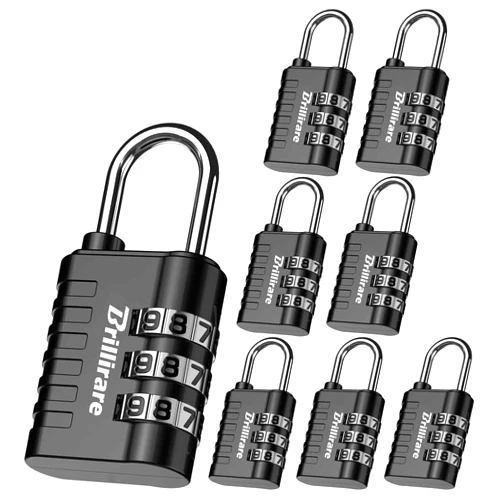 BRILLIRARE 8 Pack Combination Lock, 3-Digit Waterproof Keyless Padlock, Zinc Alloy Outdoor Resettable Travel Luggage Locks for Backpack, Gym Locker, Hasp, Fence, Gate, Case, Toolbox-Black