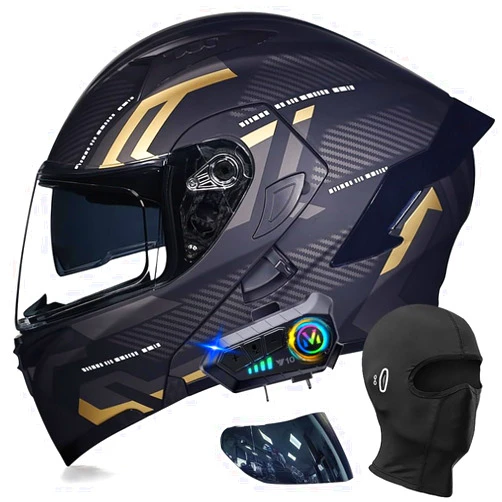 ACLFFSHOP Bluetooth Modular Motorcycle Helmets, DOT Approved Flip Up Full Face Motorcycle Dual Visor Helmet, with Dual Speakers and Microphone, for Adults Men and Women M~XXL