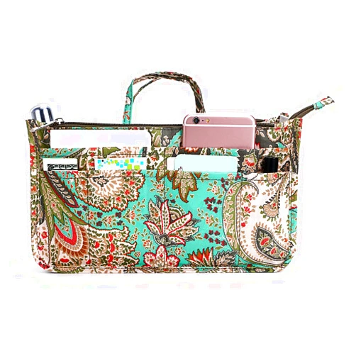 BTSKY New Printing Handbag Organizers Inside Purse Insert-High Capacity 13 Pockets Bag Tote Organizer with Handle Peacock Flower
