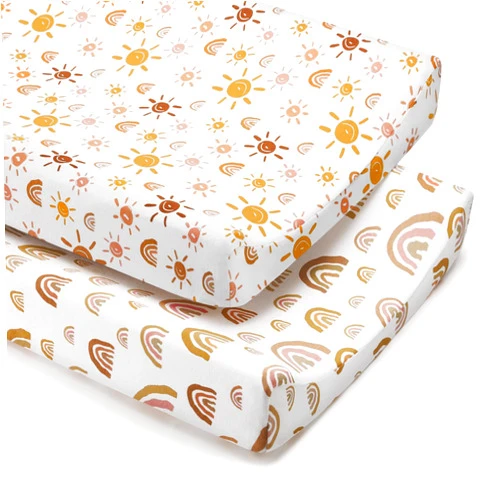 Babebay Changing Pad Cover, Ultra Soft Jersey Knit Cotton Change Table Covers, Baby Diaper Changing Pad Cover Sheets for Girls Boys, 2 Pack(Boho Rainbow)