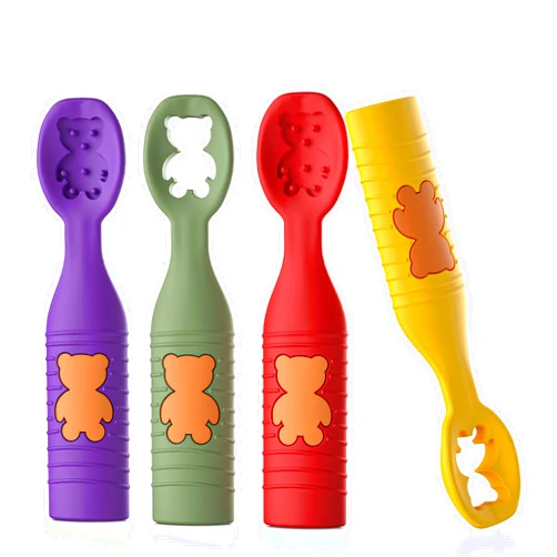 HEOMOONE Baby First Spoons Set (4 Pack),Pre-Spoon Feeding Utensil for Kids Aged 6+ Months,Baby Led Weaning (BLW) Teething Spoon-Self Feeding,Silicone Toddler Food Utensils,BPA-Free- Orange/Red/Green/Purple