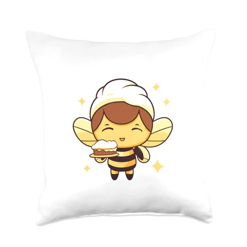 Bienenkönigin Bienenvolk, lustige Sprüche Honey Bee with Cake Drawing for Men Women Children Throw Pillow, 18x18, Multicolor