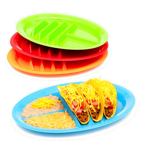 Jarratt Industries Fiesta Taco Holder, American Made, Plastic Plate Serving Tray Set, Stand Up Holder for Soft and Hard Shell Tacos, Use for Taco Nights and Bar, Microwave Safe, Set of 4