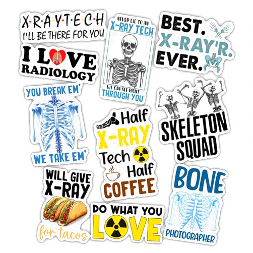 TAYTA 10pcs Radiology Sticker Sheet, X-Ray Tech Vinyl Decals for Radiologic Technologists, Students, Healthcare Workers, Waterproof, UV-Resistant, for Laptop, Water Bottle, Clipboard, Phone Case, Notebook
