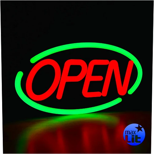 MaxLit 23'' X 12'' New Ultra Bright Oval LED Neon Sign - Open - Remote Controlled (Green/Red)