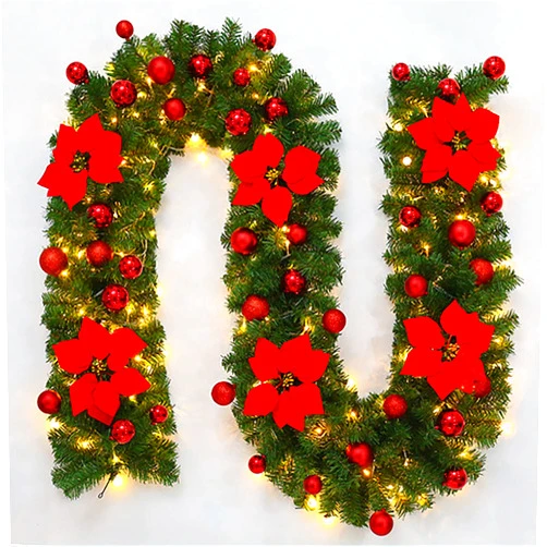 VUAOHIY 9 Feet Christmas Garland with Lights Christmas Decorations Artificial Wreath with Berries and Pine Cones for Front Door Mantle Stairs Wall Fireplace Xmas Tree Decoration