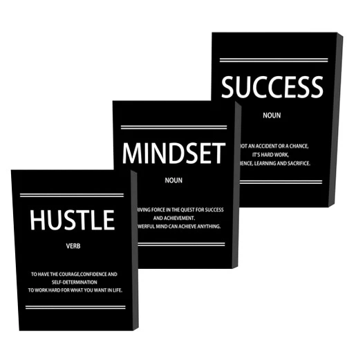 Halioyo Hustle Mindset Success Wall Art, 12 x 16 Inch Motivational Canvas Wall Art for Living Room, Inspirational Quotes Painting Poster for Bedroom Classroom Meeting Room Office, Ready to Hang - 3pieces