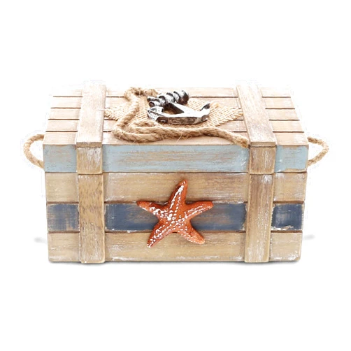 CoTa Global Neptune Wooden Jewelry Box - Handcrafted Nautical Trinket with Starfish and Boat Anchor Decorations, Accent Tabletop Home Decor, Beach Starfish Jewelry Storage Organizer - 6.5 Inches