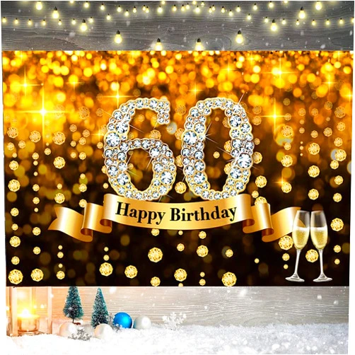 NKIPORU 60th Happy Birthday Decorations Backdrop Gold Birthday Party Photography Sign Party Supplies Anniversary Favors 70.8 x 43.3 Inch