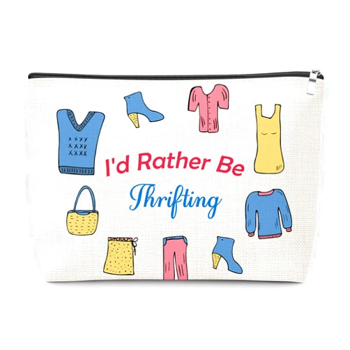 Gfhzdmf Thrift Shopper Gift Makeup Bag Thrift Store Lover Gifts for Women Enthusiast Gift Shopping Themed Gifts Travel Pouch Friendship Christmas Birthday Present for Her Female Cosmetic Pouch with Zipper