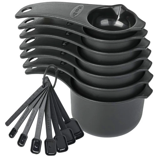 Smithcraft Measuring Cups and Spoons Set 15, Black Dry & Liquid Plastic Measuring Cups and Spoons, Metric & US 7 Measure Cups & 7 Measure Spoons for Kitchen & Baking